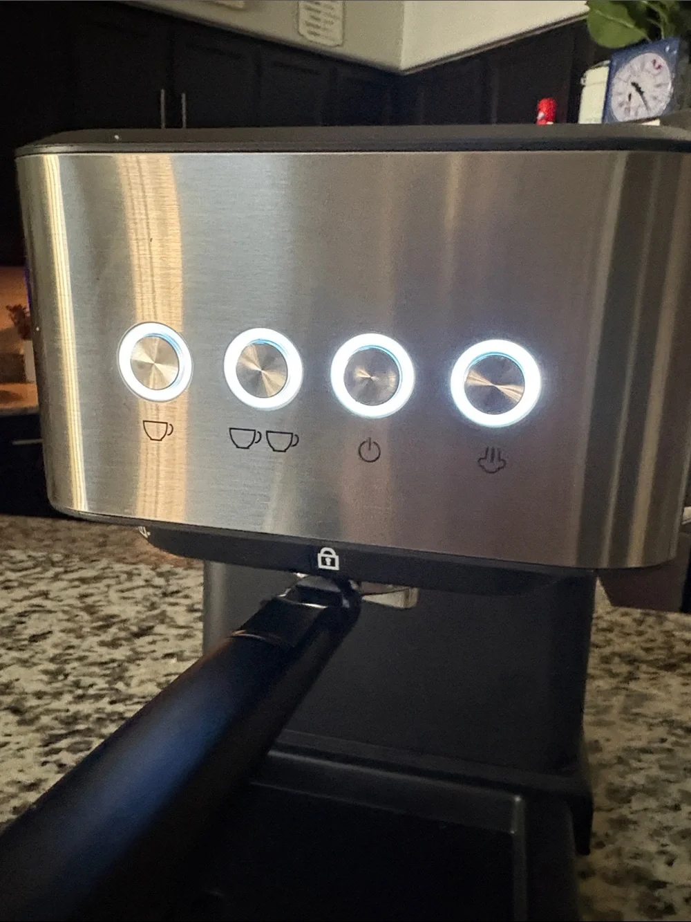 Stainless Steel and Black Espresso Machine with Steam Wand